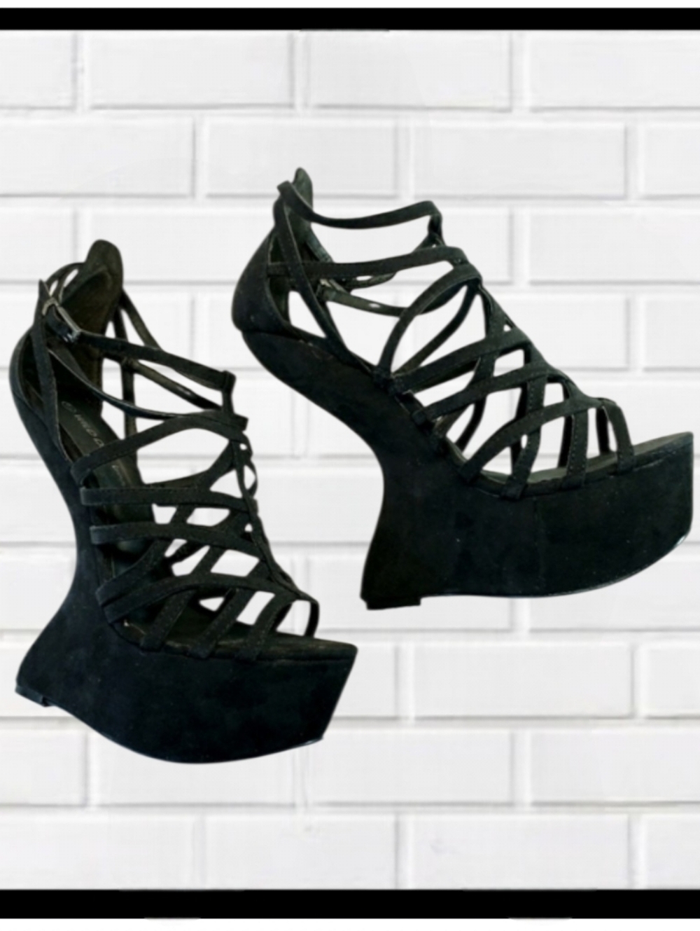 WILD DIVA Womens Strappy Shoes, Black Suede, Sz 7.5